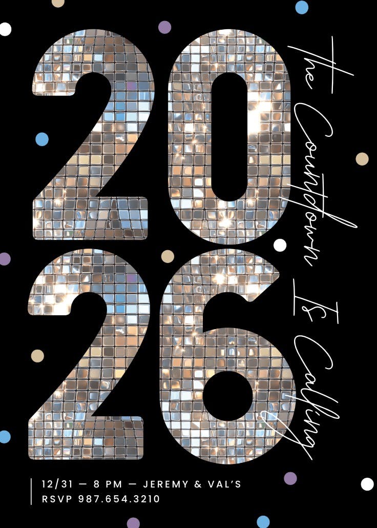 Disco ball year - new year invitation
