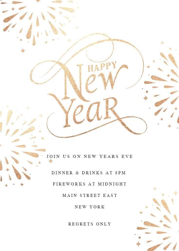 Fireworks & fancy text - new year invitation