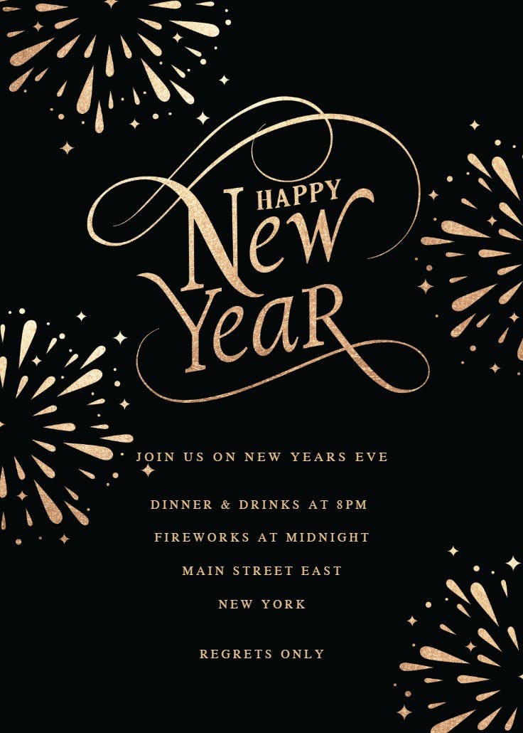 Fireworks & fancy text - new year invitation