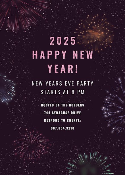 Fireworks Blast - New Year Invitation Template (Free) | Greetings Island