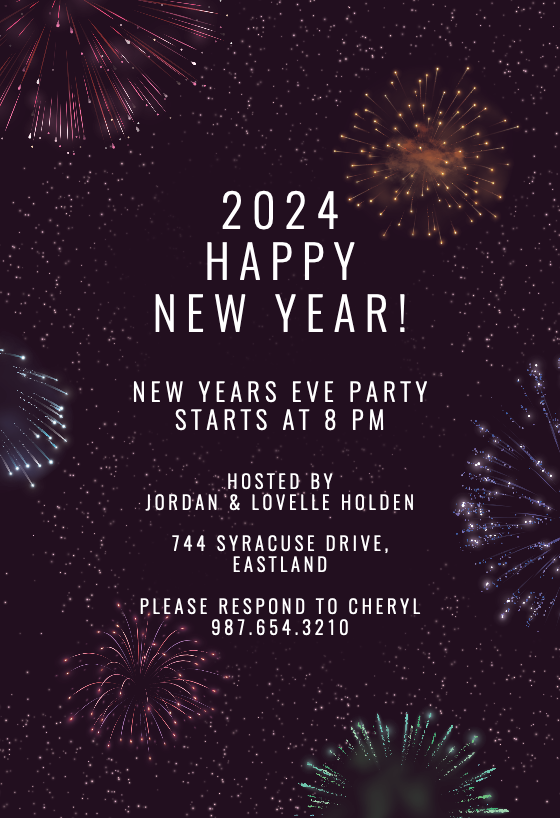 Fireworks Blast - New Year Invitation Template (Free) | Greetings Island