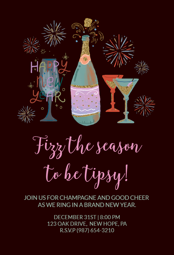 Fizz the Season - New Year Invitation Template | Greetings Island