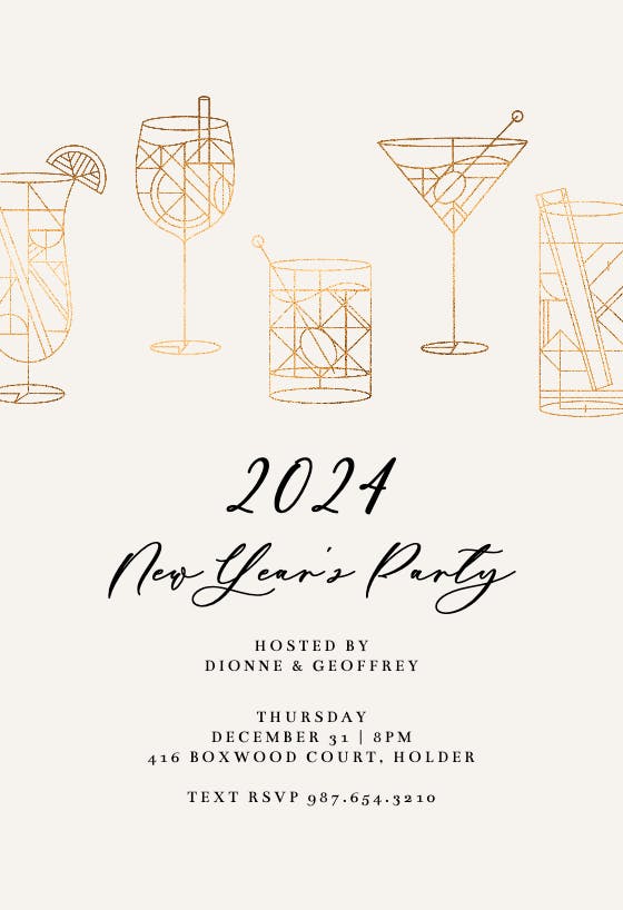 Geometrical Cocktails - New Year Invitation Template (Free) | Greetings ...