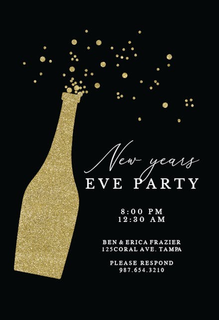 Glitter bubbly - New Year Invitation