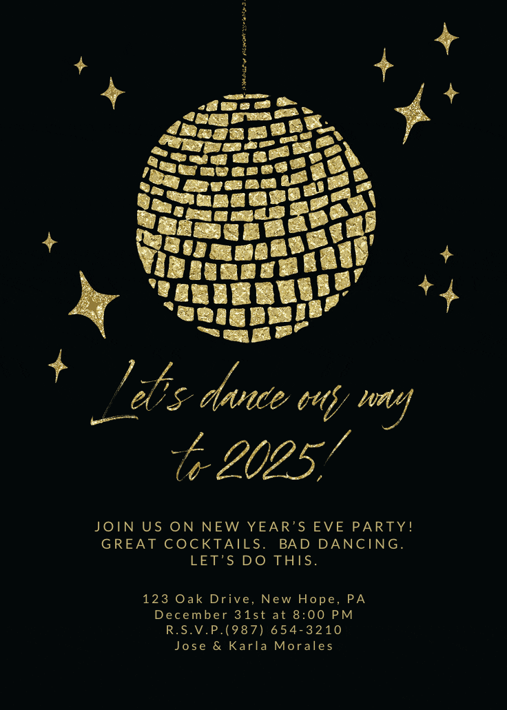 Glitter disco - new year invitation