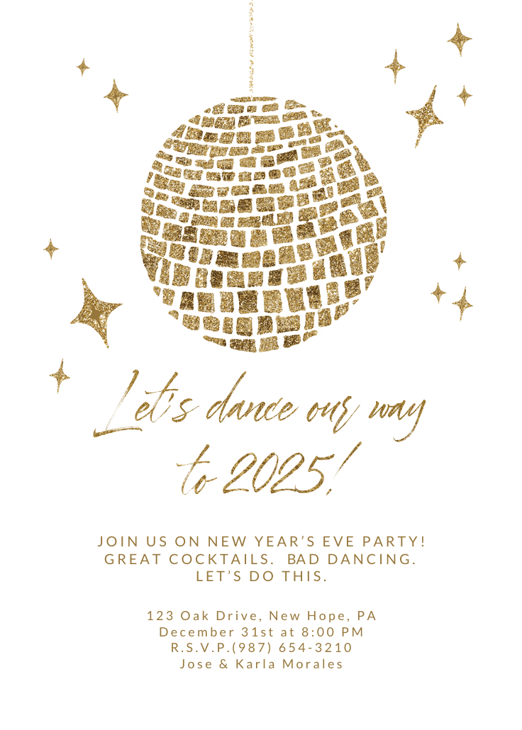 Glitter disco - new year invitation