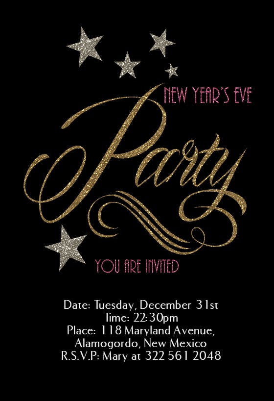 Glitter new years party - invitation