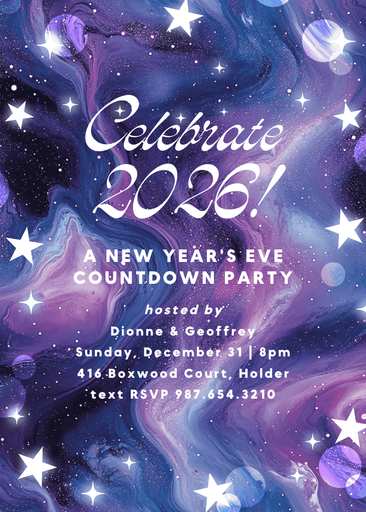 Glittery galaxy - new year invitation