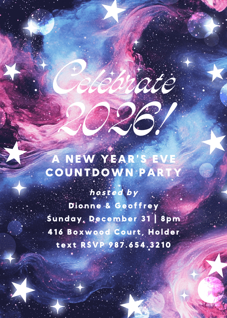 Glittery galaxy - invitación de año nuevo
