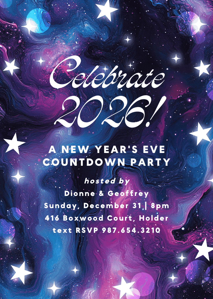 Glittery galaxy - new year invitation