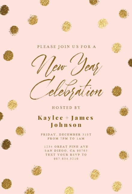 Gold Dots - New Year Invitation Template | Greetings Island