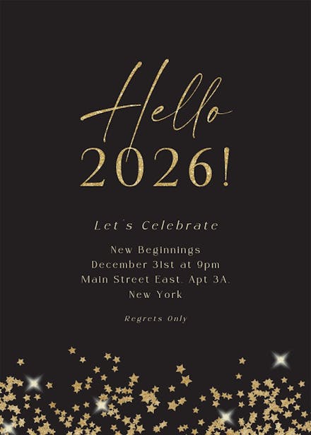 Gold star confetti frames - new year invitation