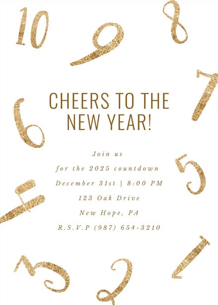 Golden countdown - new year invitation
