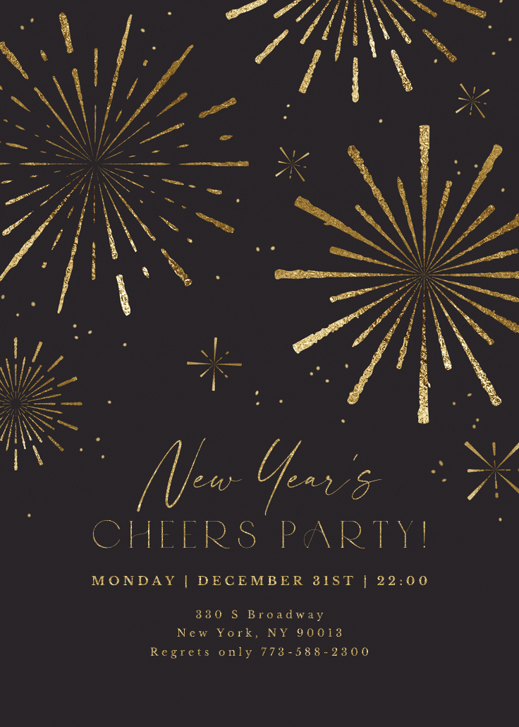Golden fireworks - invitación de año nuevo