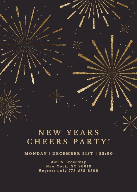 Golden fireworks - new year invitation