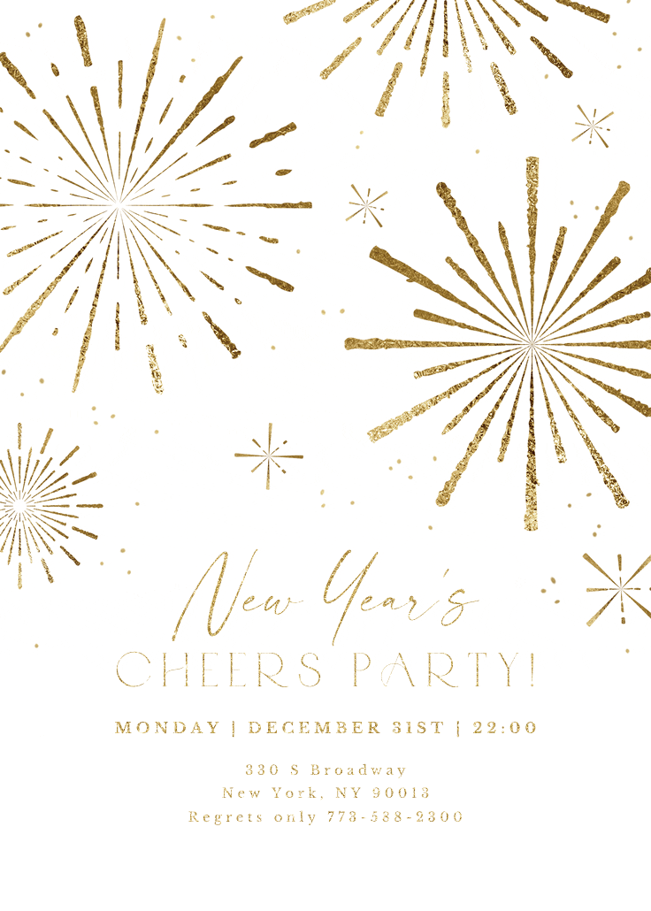 Golden fireworks - new year invitation