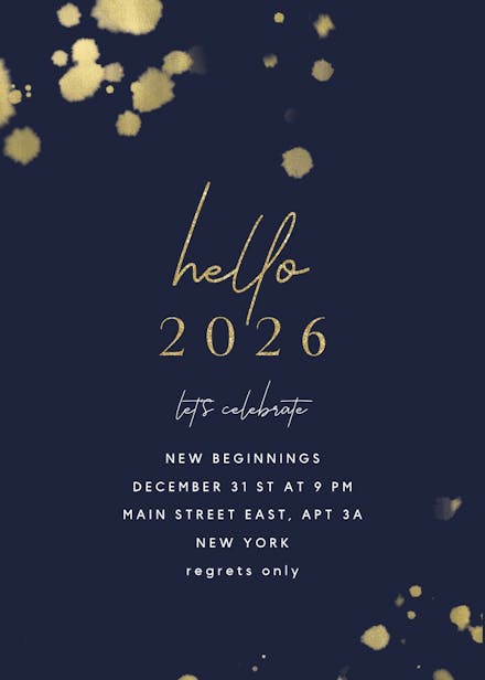 Golden paint spray - new year invitation