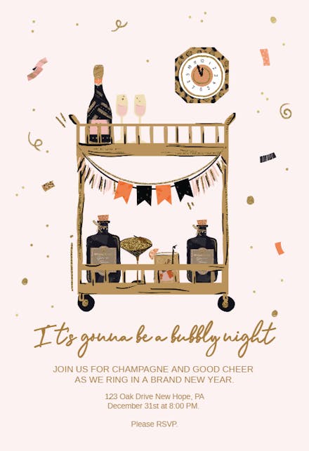 Gonna be a bubbly night - New Year Invitation