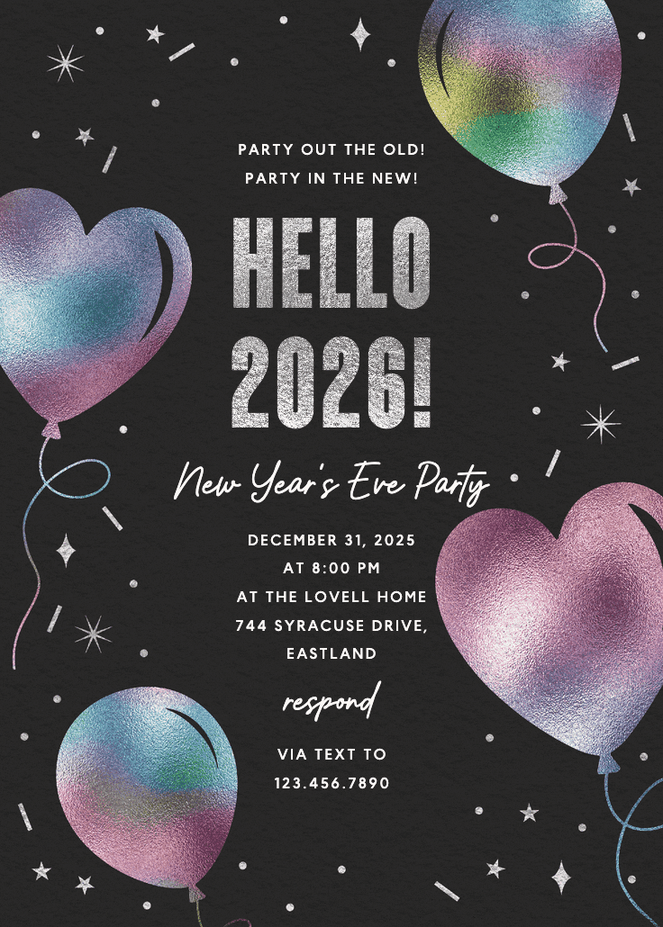 Iridescent balloons - new year invitation