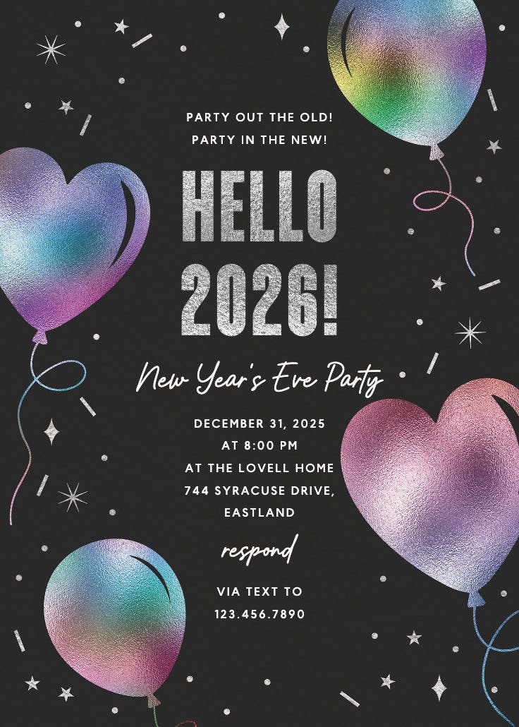 Iridescent balloons - new year invitation