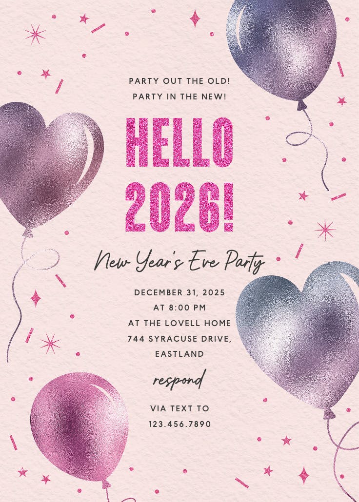 Iridescent balloons - new year invitation