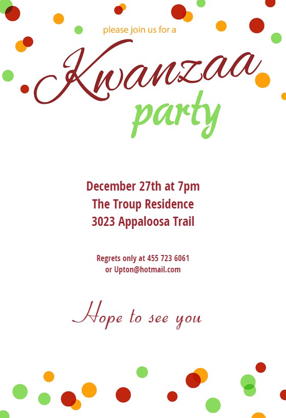 Join us for a kwanzaa party -  invitación de kwanzaa