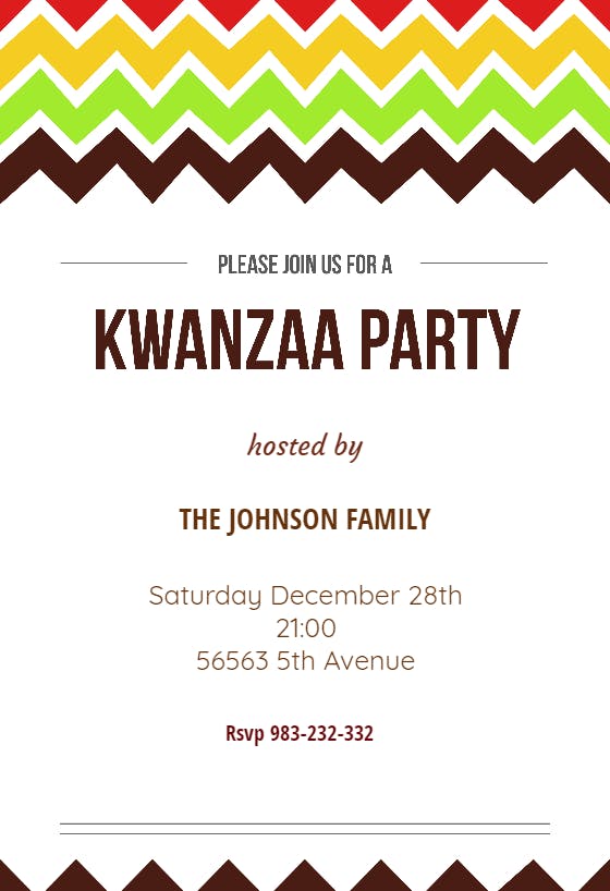 Kwanzaa colors party -  invitación de kwanzaa