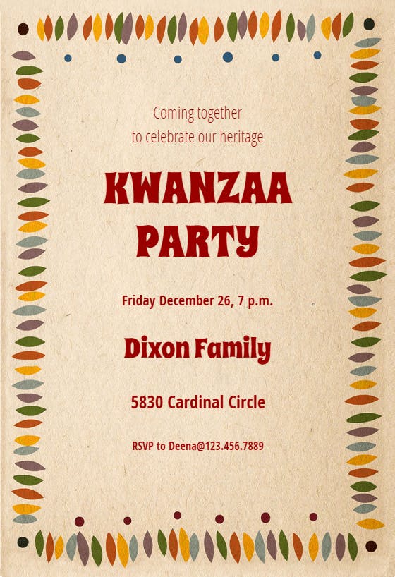 Kwanzaa decorations -  invitación de kwanzaa