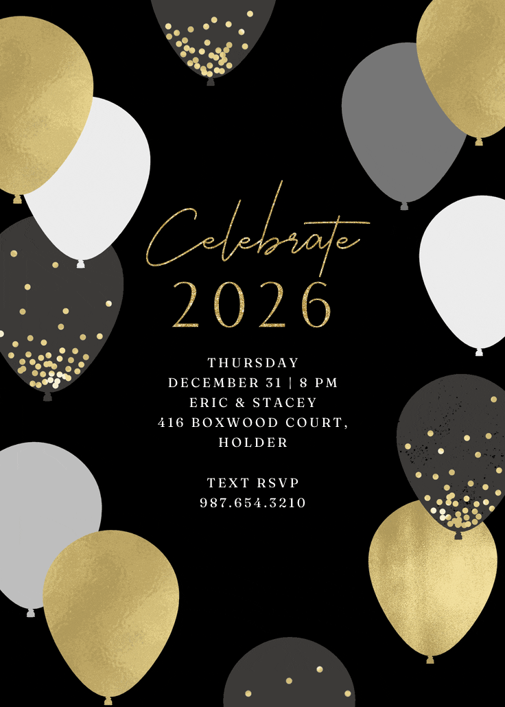 Luxe balloons - new year invitation