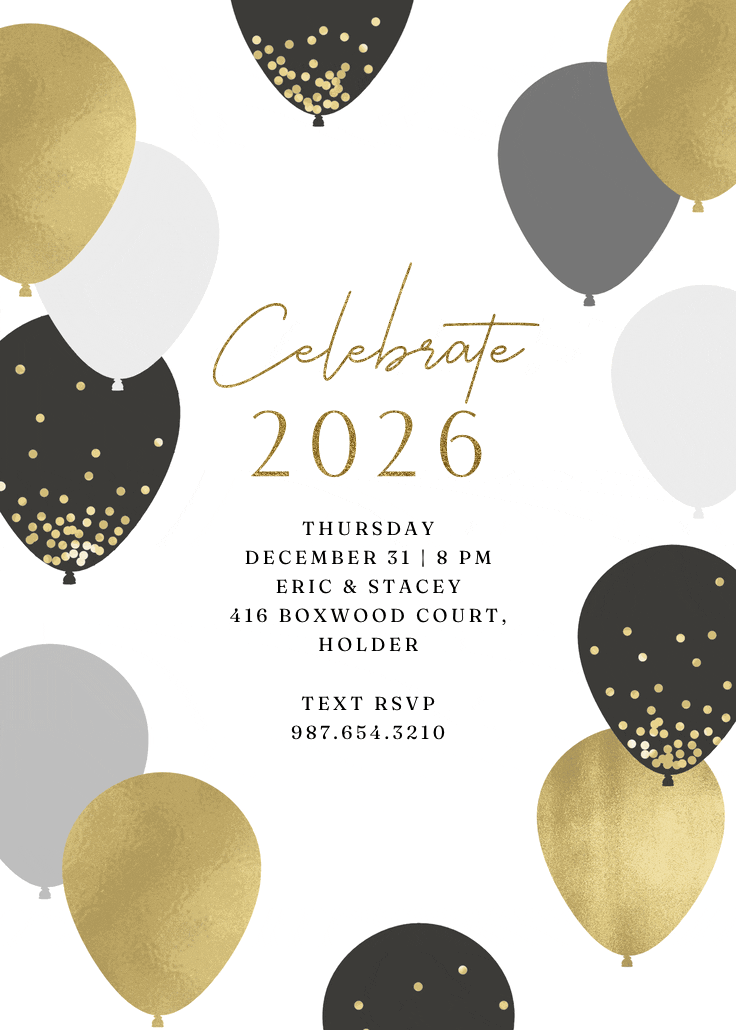 Luxe balloons - invitación de año nuevo