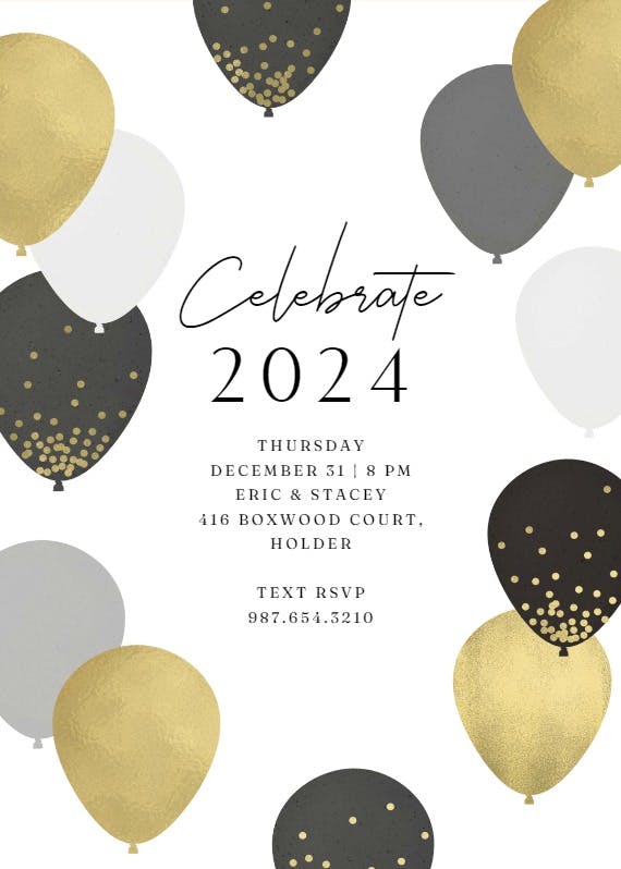 Luxe balloons - new year invitation