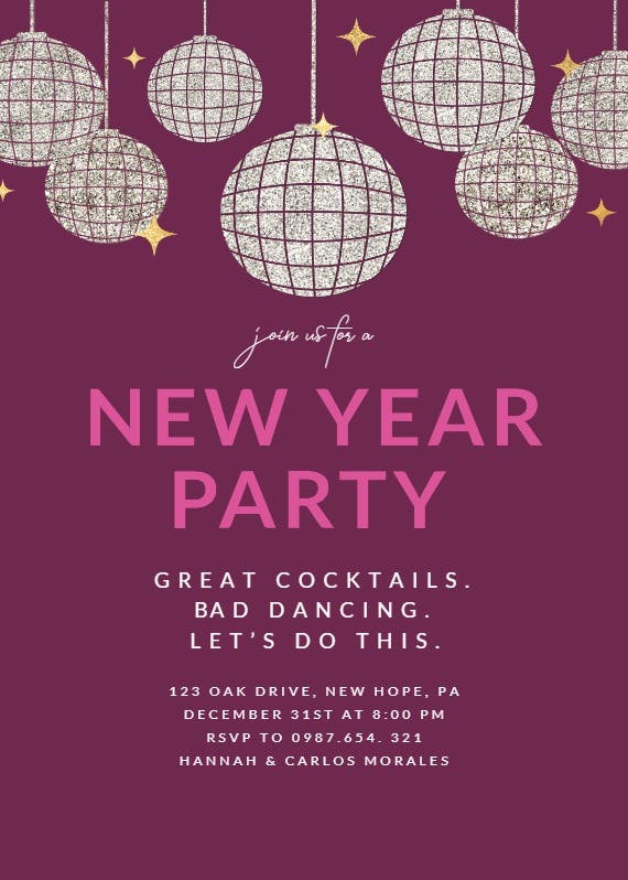 Mega fun new year party -  invitación de año nuevo