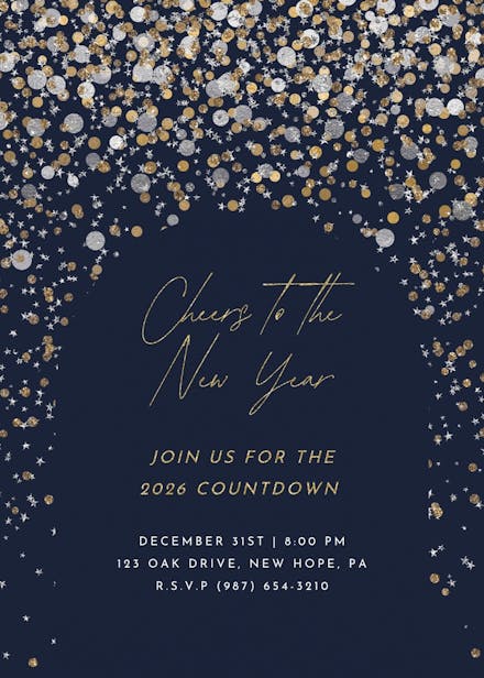 Metallic confetti - new year invitation