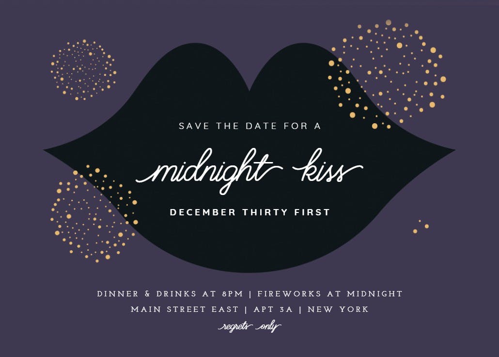 Midnight kiss - new year invitation