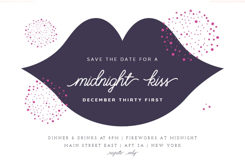 Midnight kiss - new year invitation