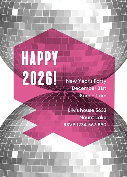 Mirror ball modern - new year invitation