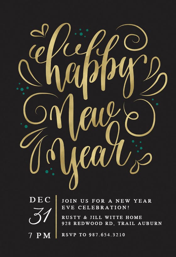 New years swirls - new year invitation