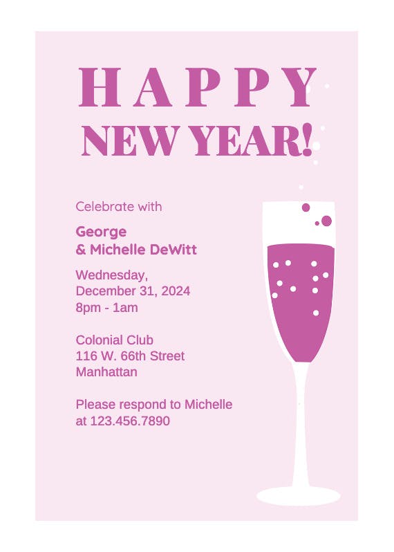 Pink bubbly - new year invitation