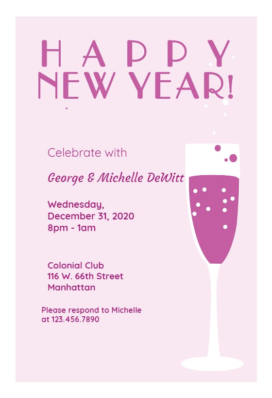 Pink bubbly - new year invitation