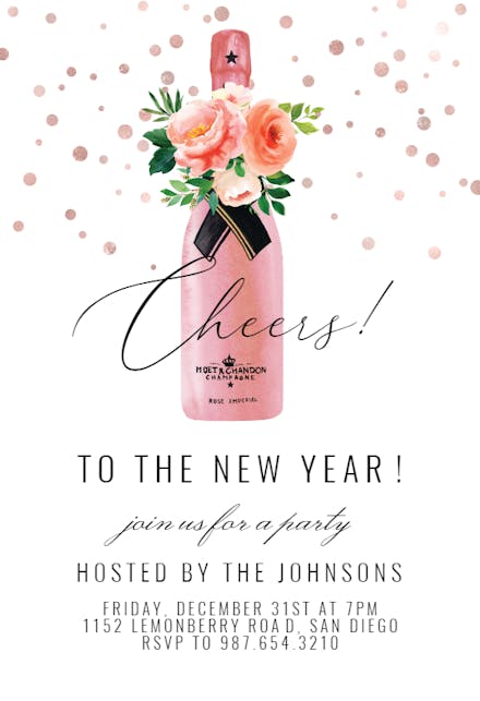 Pink Champagne - New Year Invitation