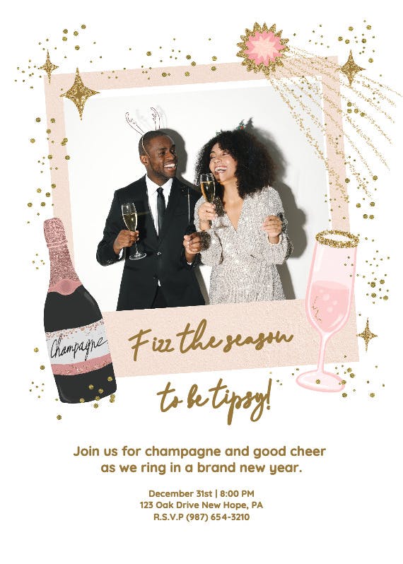 Polaroid champagne - invitación de año nuevo
