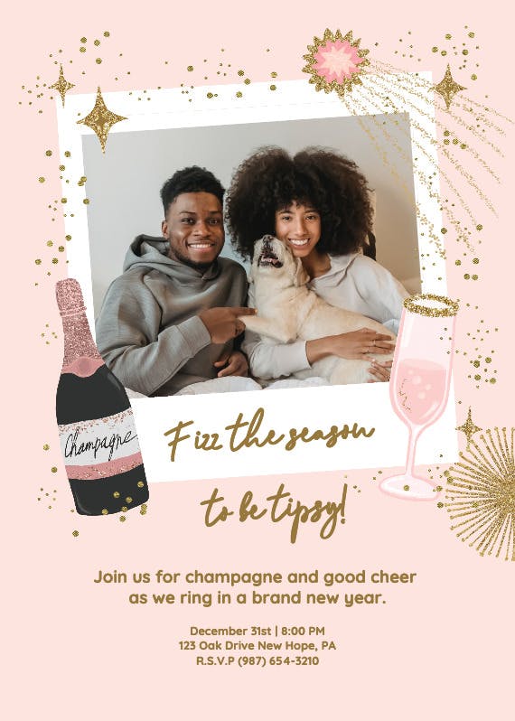 Polaroid champagne - invitación de año nuevo