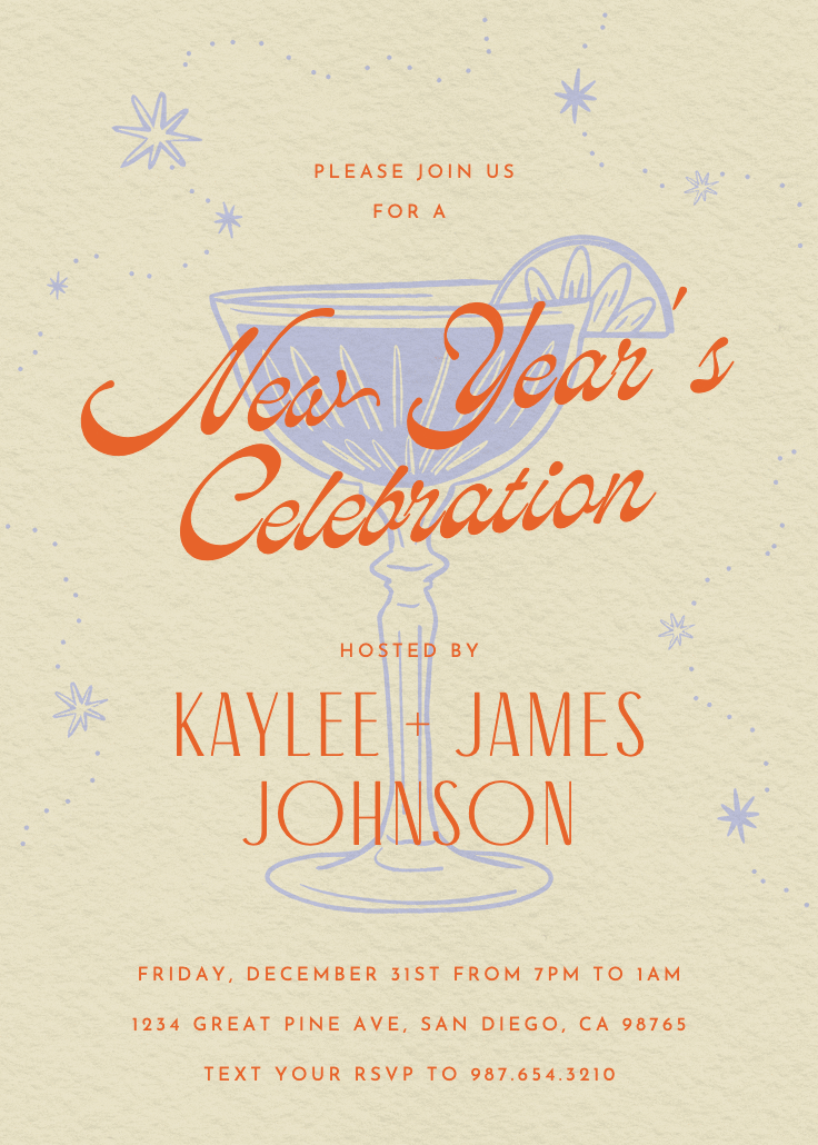 Retro drinks - invitación de año nuevo