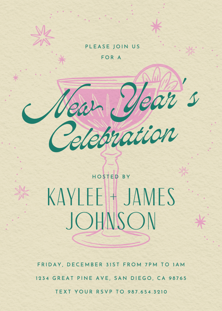 Retro drinks - new year invitation