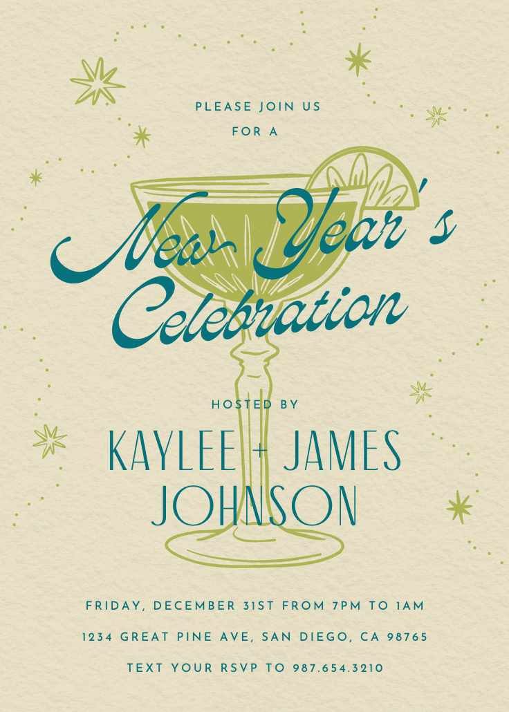 Retro drinks - new year invitation