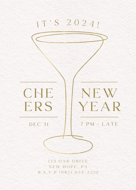 Sketched Glass - New Year Invitation Template (Free) | Greetings Island