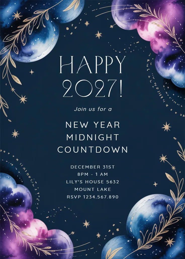 Sparkling night sky - invitación de año nuevo