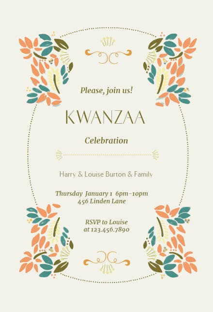Stylized Corner Sprays - Kwanzaa Invitation