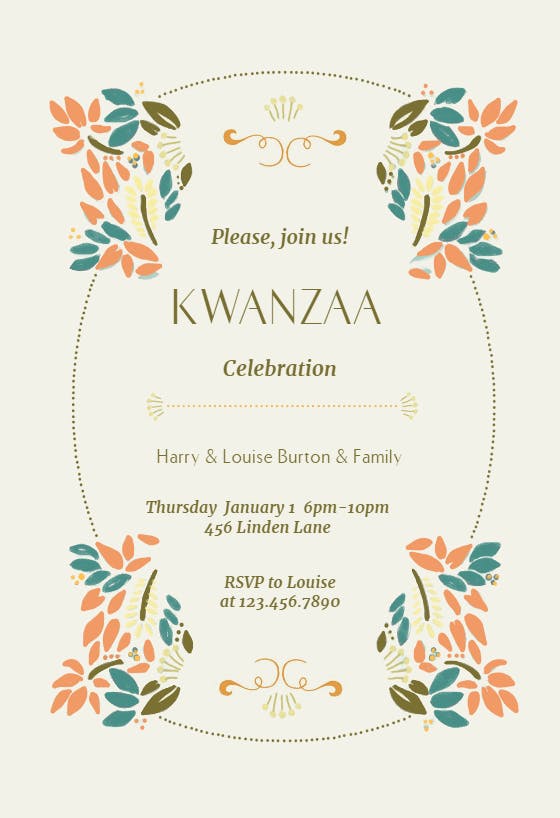 Stylized corner sprays -  invitación de kwanzaa