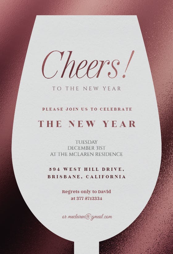 Wine glass - new year invitation